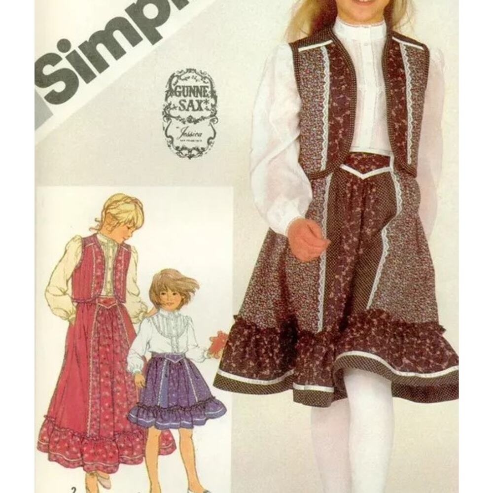 Simplicity 5162 Gunne Sax Pattern Top Vest Skirt Girl 10 Long Modest Midi Lacy